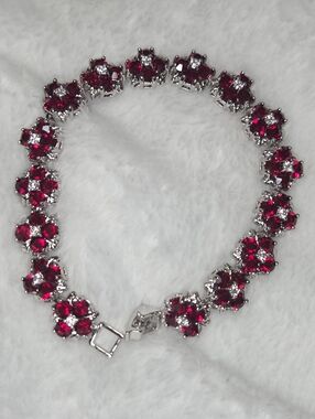 Radiant Red & White Austrian Crystal Floral Tennis Bracelet